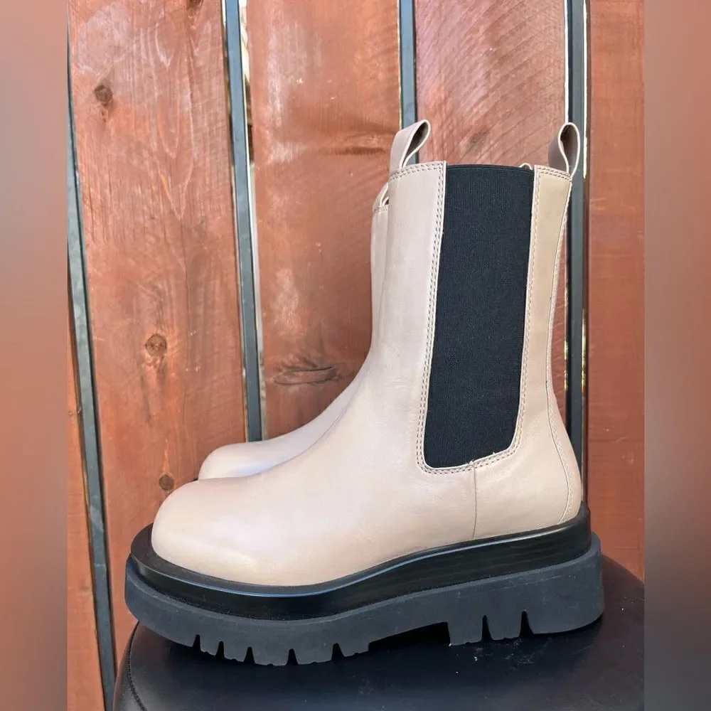 Jeffrey Campbell Tanked Platform Brown Leather Chelsea zip boots size 8 NEW